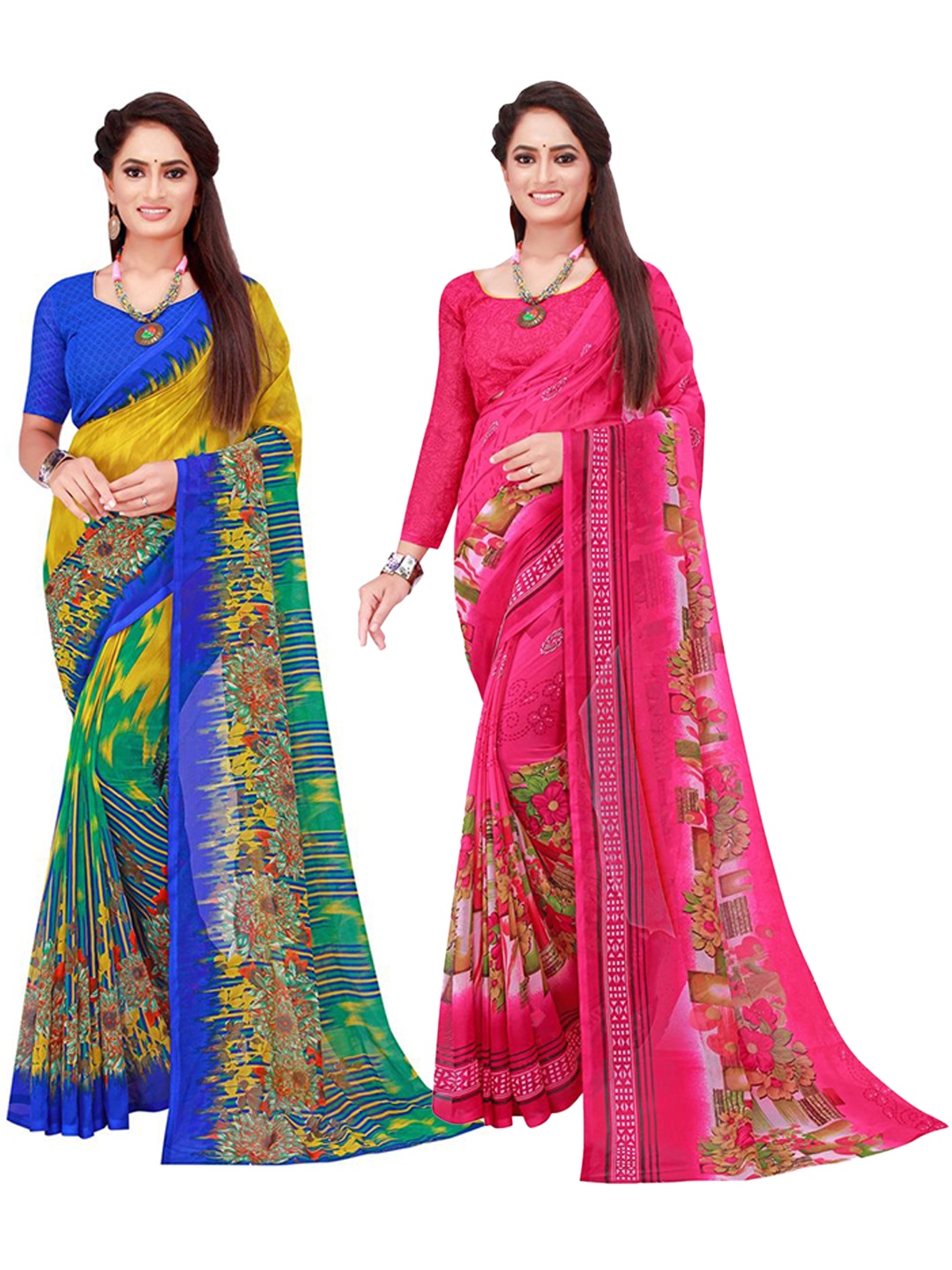 

SAADHVI Pack of 2 Pink & Blue Printed Pure Georgette Saree