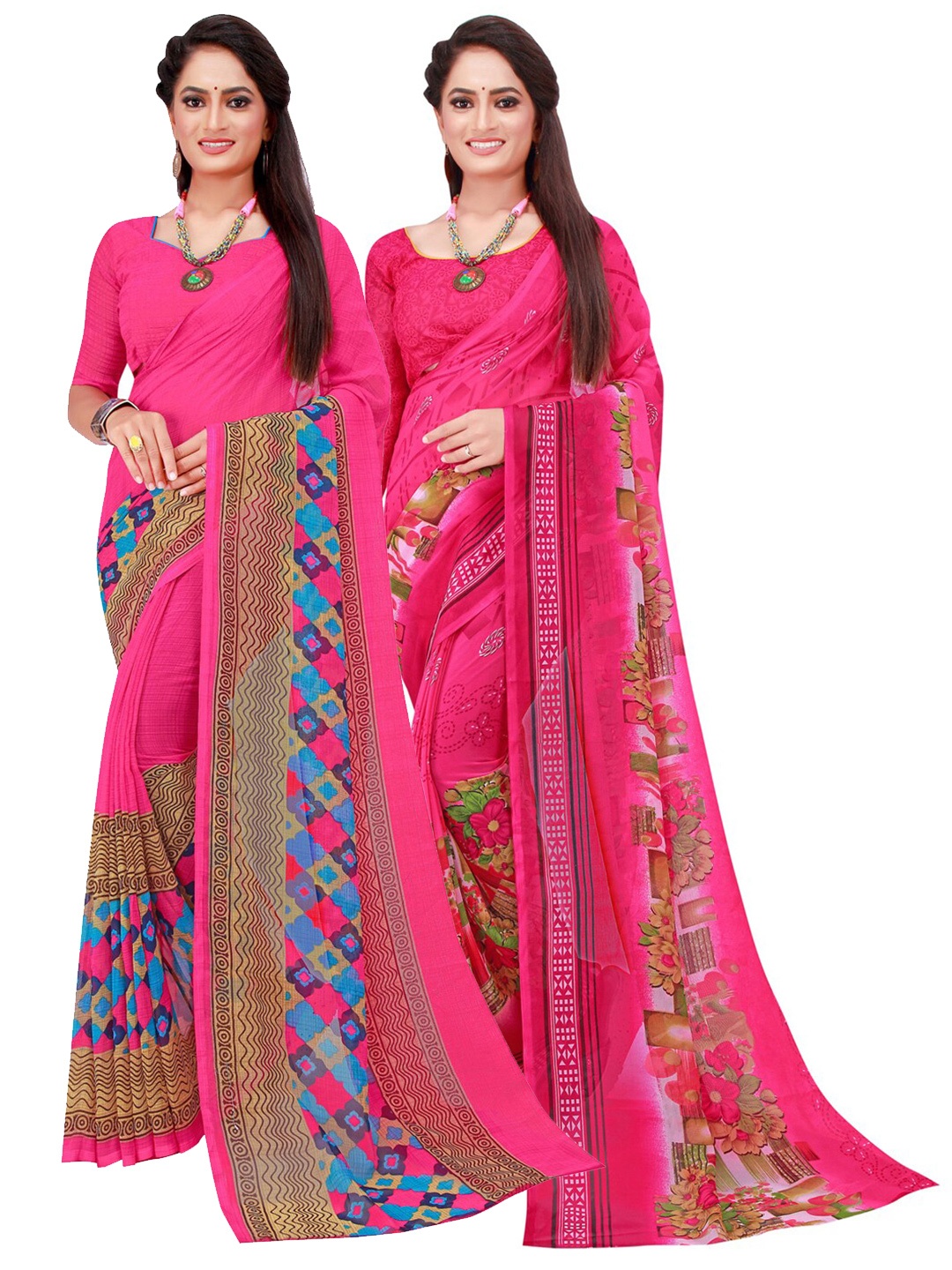 

SAADHVI Pack of 2 Pink Printed Pure Georgette Saree