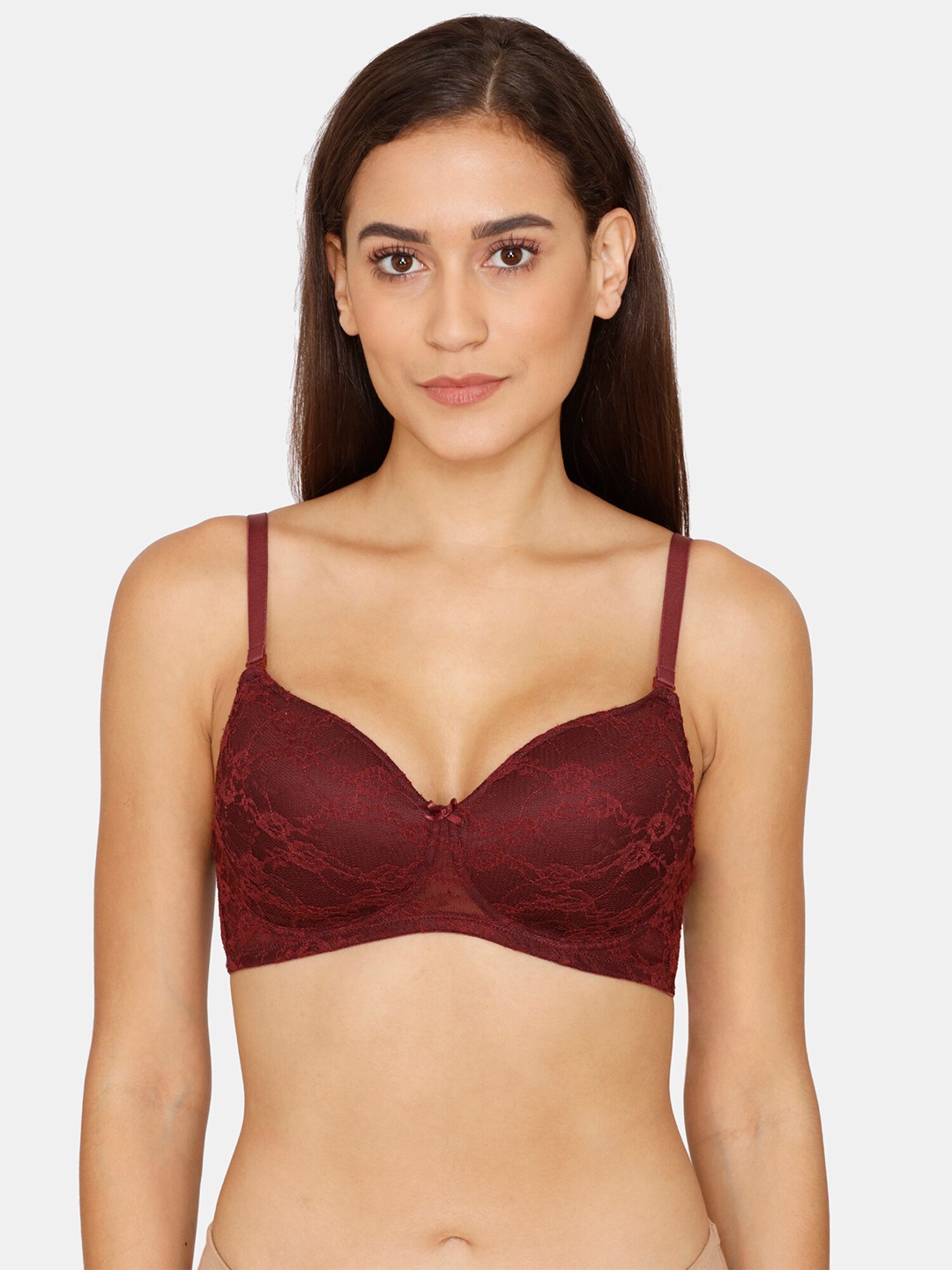 

Rosaline by Zivame Maroon Floral Underwired Half Coverage Tshirt Bra