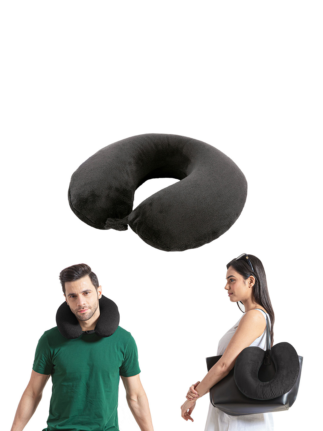 

The White Willow Black Solid U Shaped Neck Rest Travel Pillows