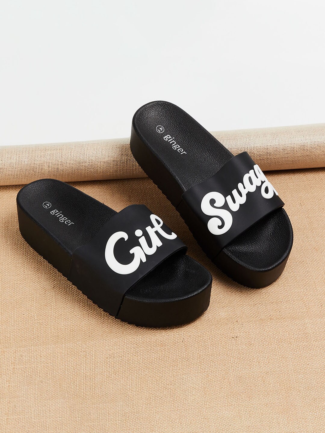 

Ginger by Lifestyle Black & White Printed Flatform Sandals