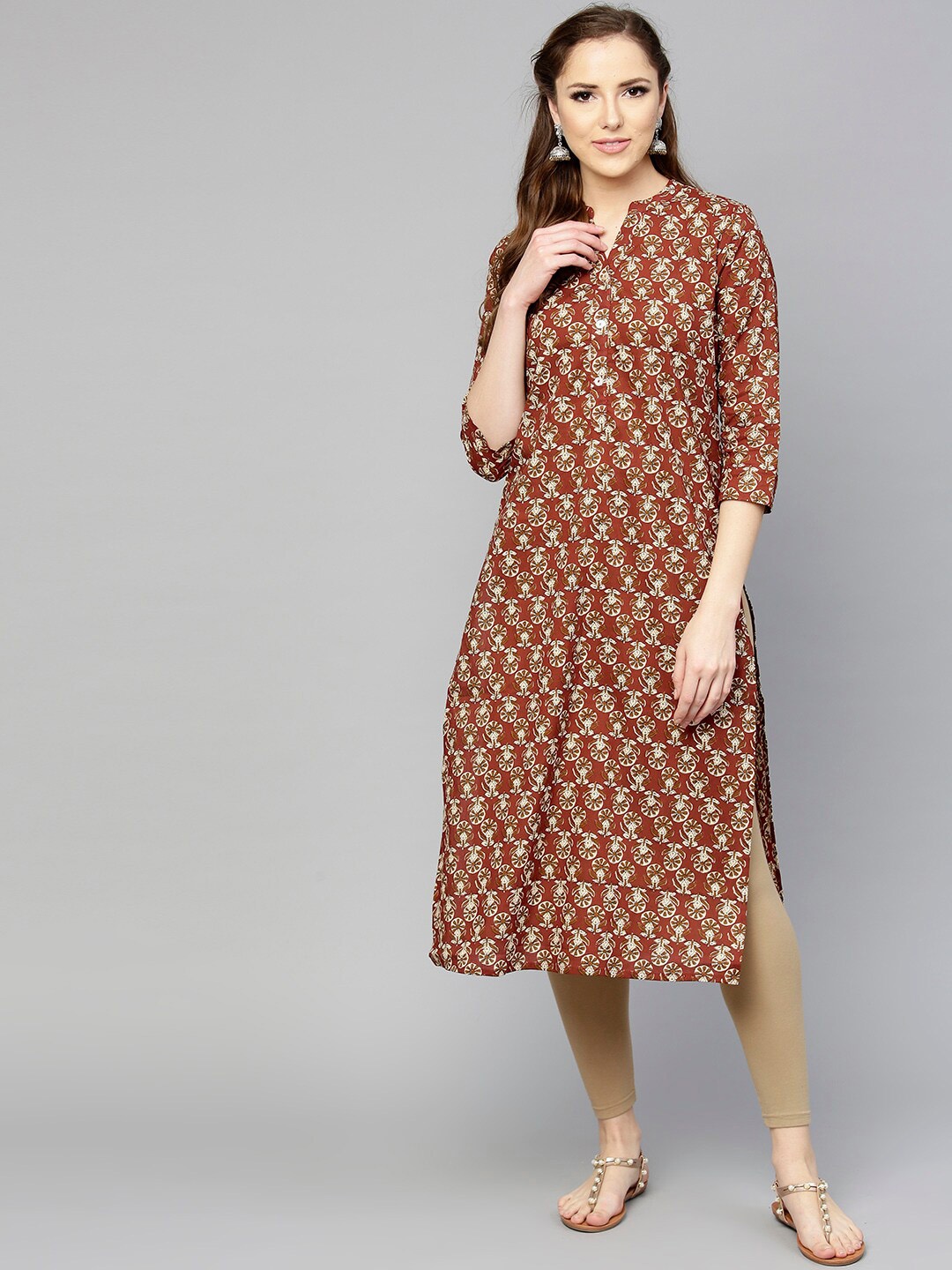 

Varanga Women Rust & Cream-Coloured Ethnic Motifs Printed Kurta