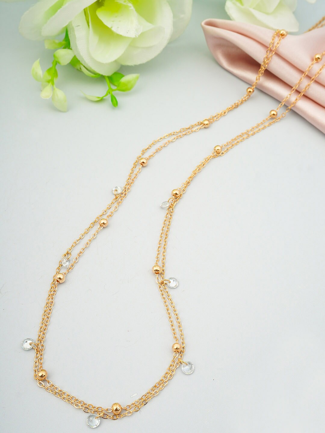 

Ferosh Gold-Toned & White Crystal Beaded Waist Chain