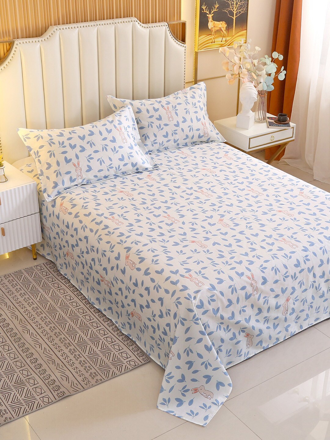 

JC HOME Blue & White Floral 210 TC Single Bedsheet