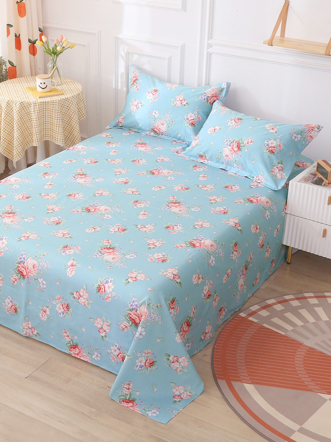 

JC Collection Red & Blue Floral Printed 210 TC King Bedsheet