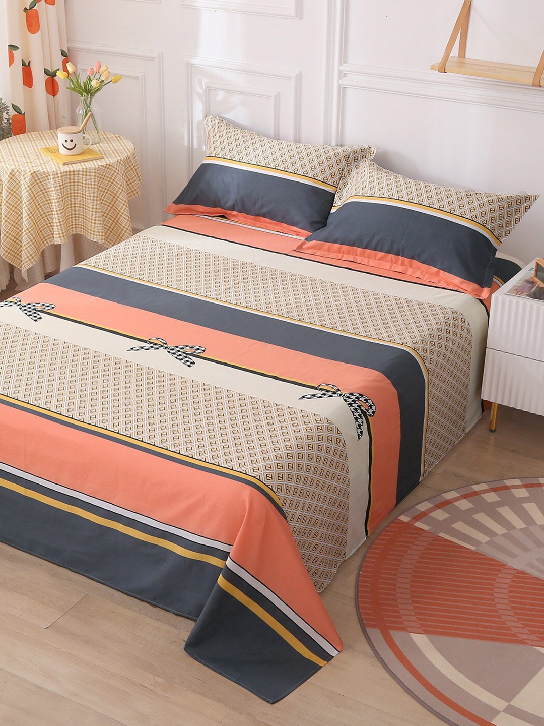 

JC HOME Multicoloured Striped 210 TC King Bedsheet, Multi