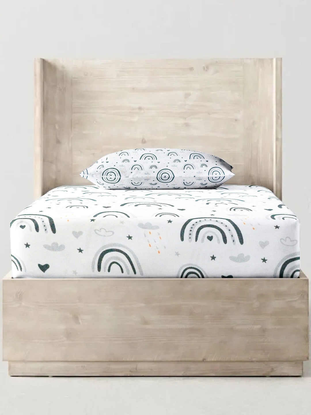 

THE BABY ATELIER White & Blue 300 TC Single Bedsheet with 1 Pillow Covers
