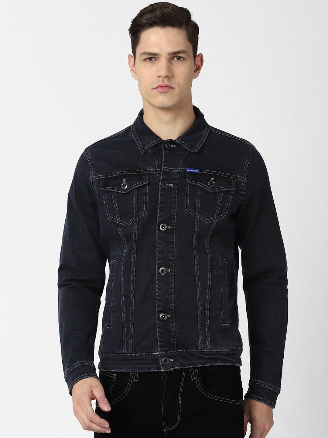 

VAN HEUSEN DENIM LABS Men Black Washed Denim Jacket