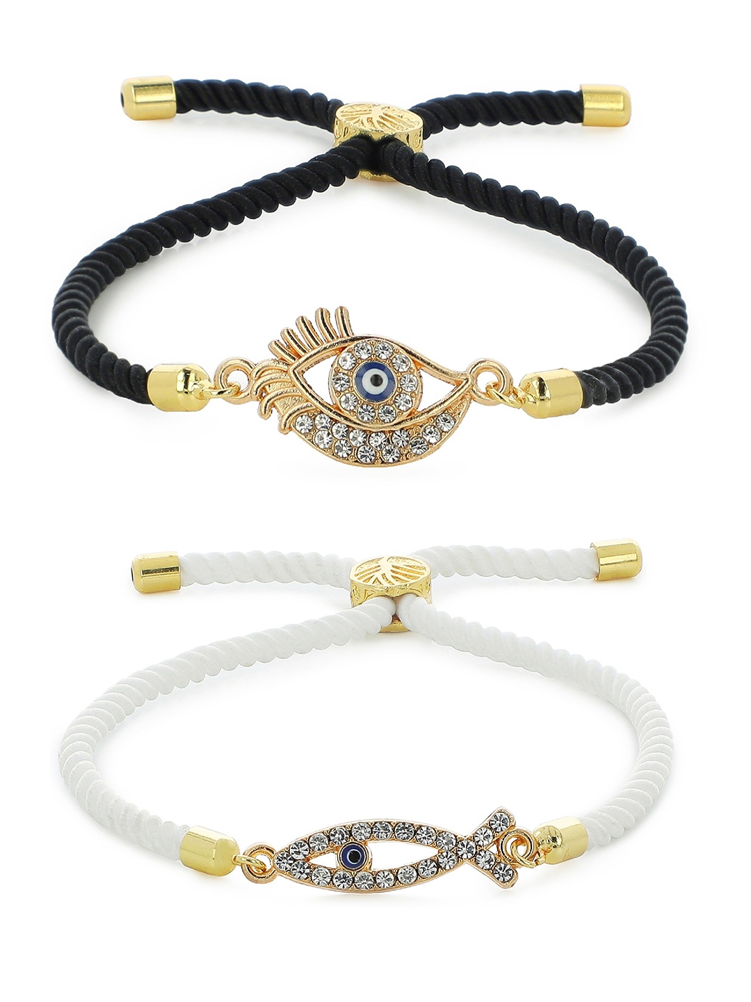 

EL REGALO Set of 2 Gold-Toned & White Gold-Plated Charm Bracelet