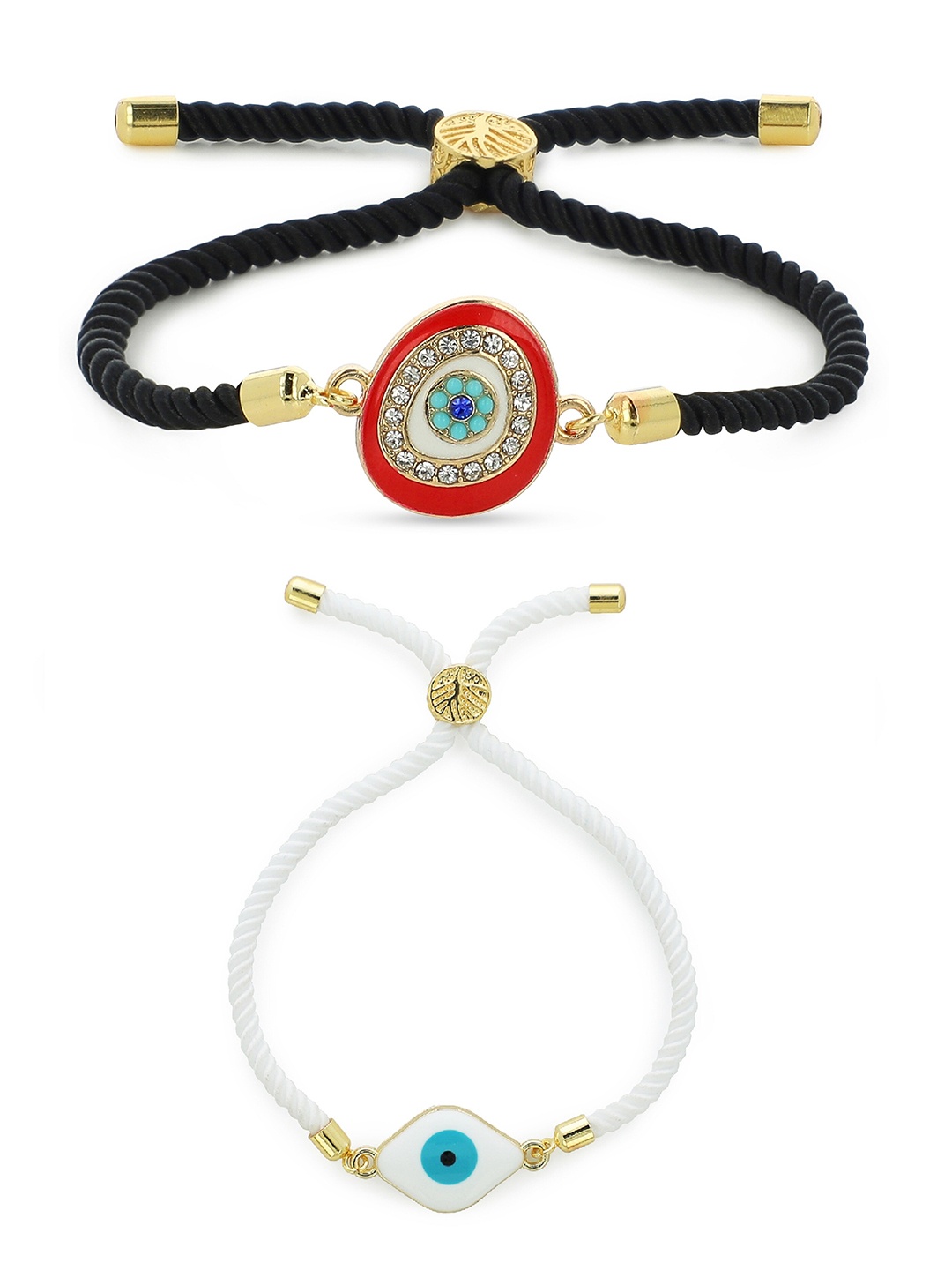 

EL REGALO Set Of 2 White & Black Gold-Plated Charm Bracelet