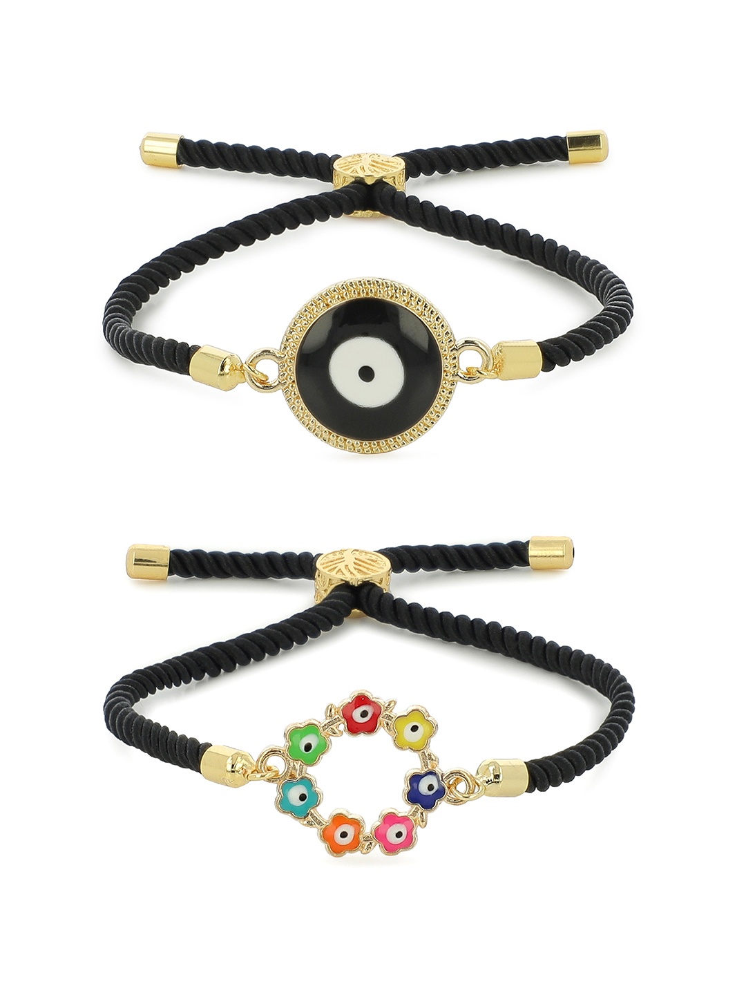 

EL REGALO Unisex Set Of 2 Black & Gold-Toned Gold-Plated Charm Bracelet