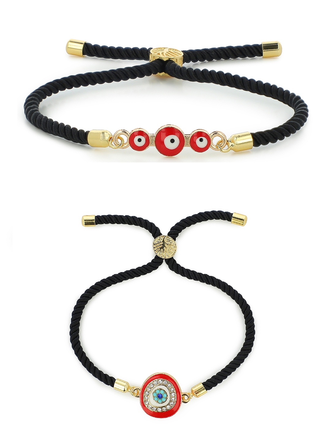 

EL REGALO Unisex 2pc Gold-Toned & Red Gold-Plated Charm Bracelets
