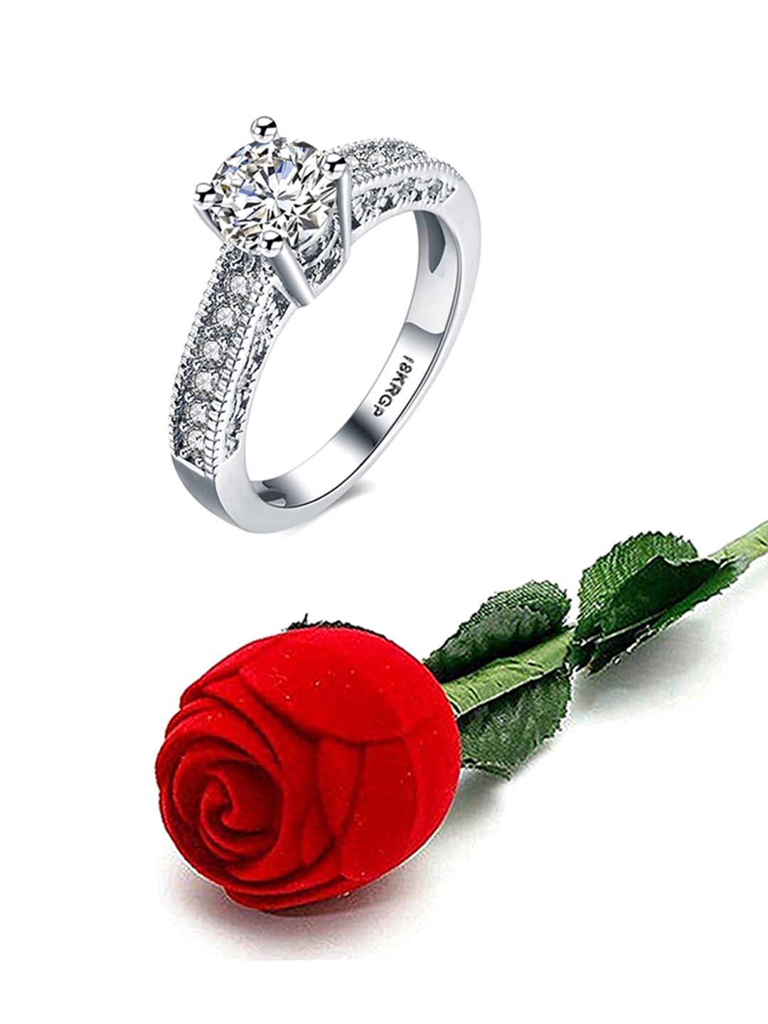 

Yellow Chimes Silver-Toned Swarovski Crystals Finger Ring & Velvet Rose Ring Box