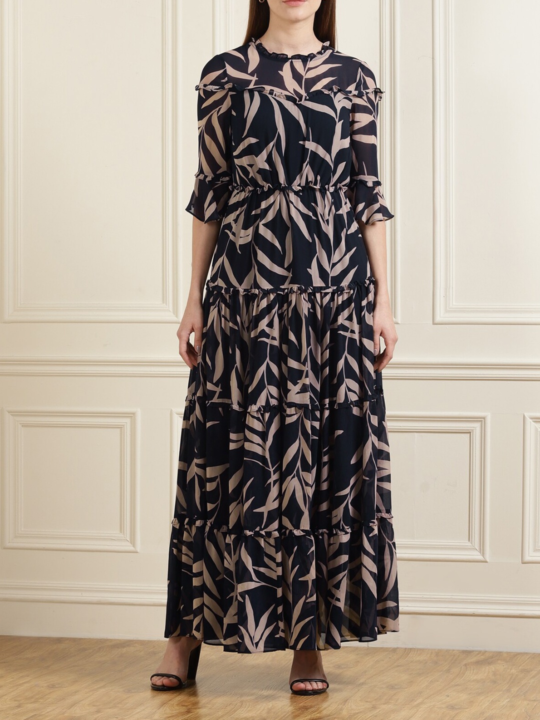 

Phase Eight Navy Blue & Pink Floral Printed Maxi Dress
