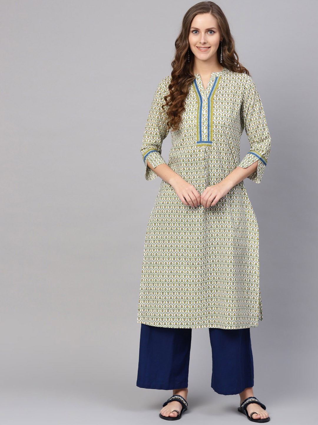 

Varanga Women White & Green Ethnic Motifs Printed Kurta
