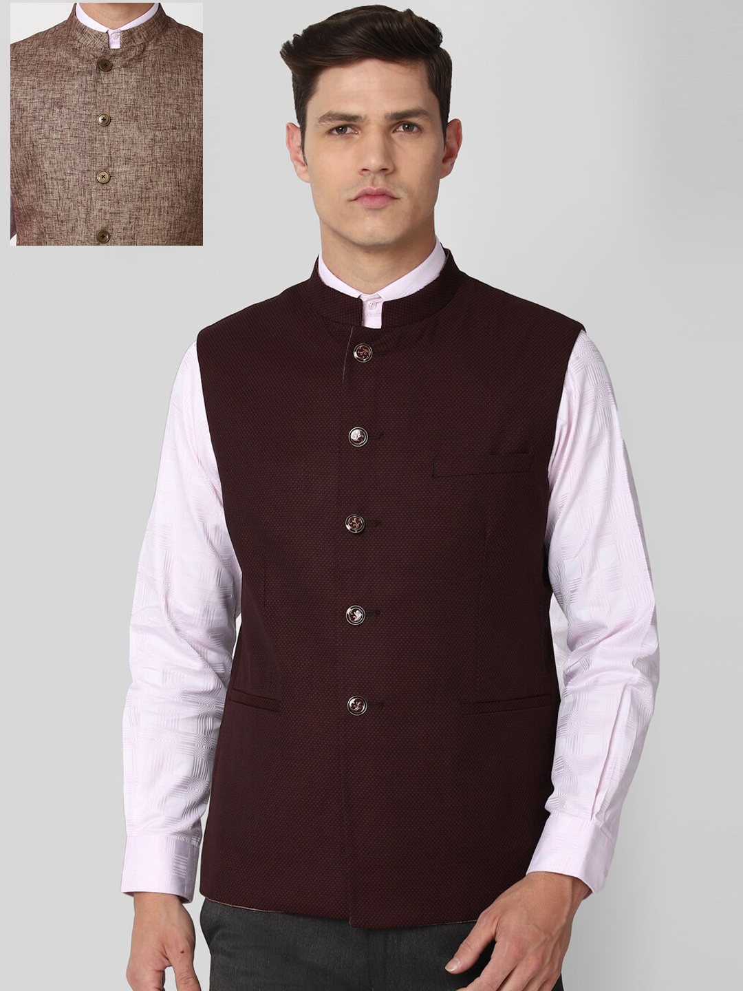 

Van Heusen Men Brown Woven Design Nehru Jacket