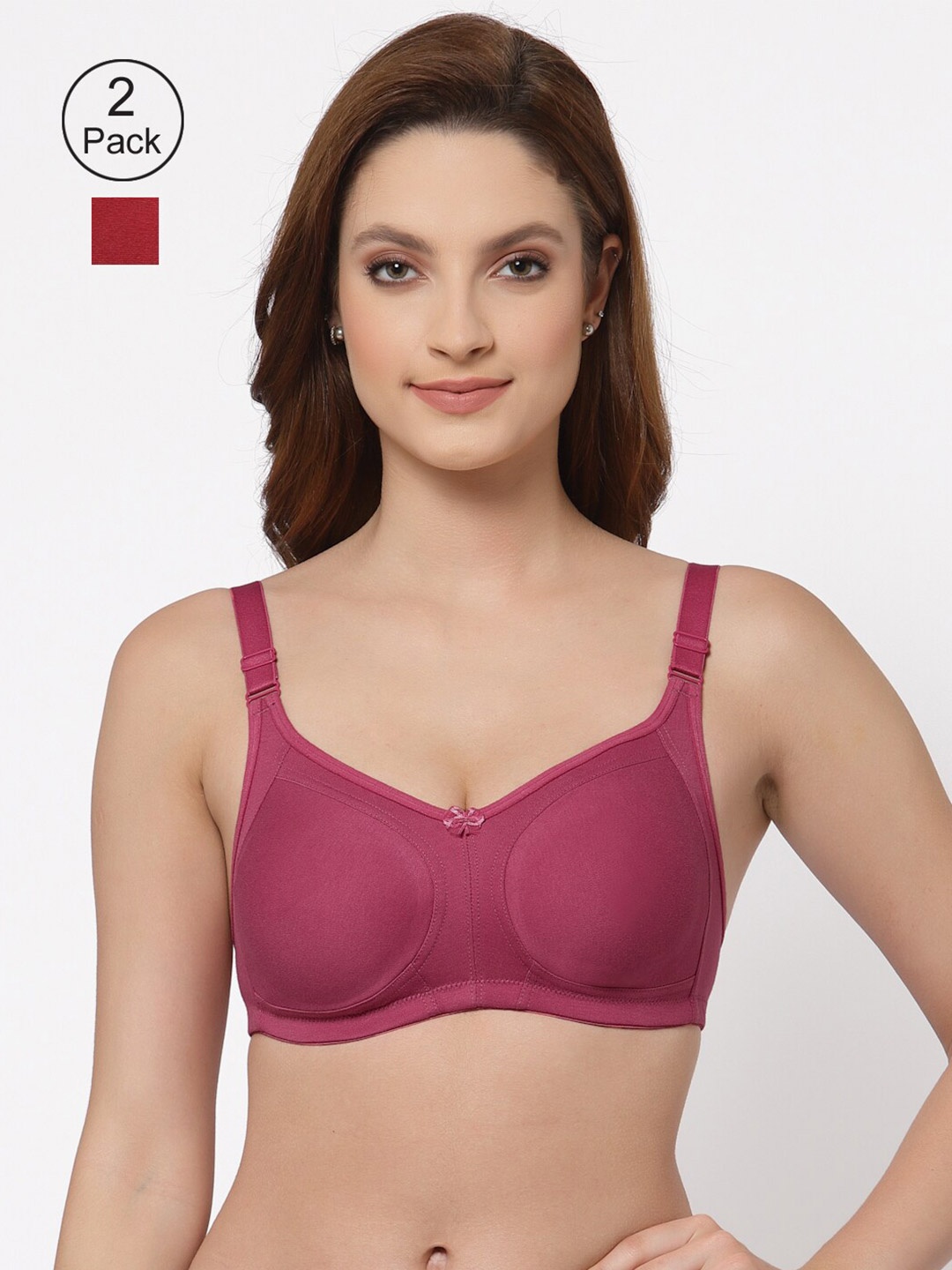 

Floret Pack of 2 Non Padded Non-Wired Cotton Full Coverage Everyday Bra With Moulded Cups, Fuchsia