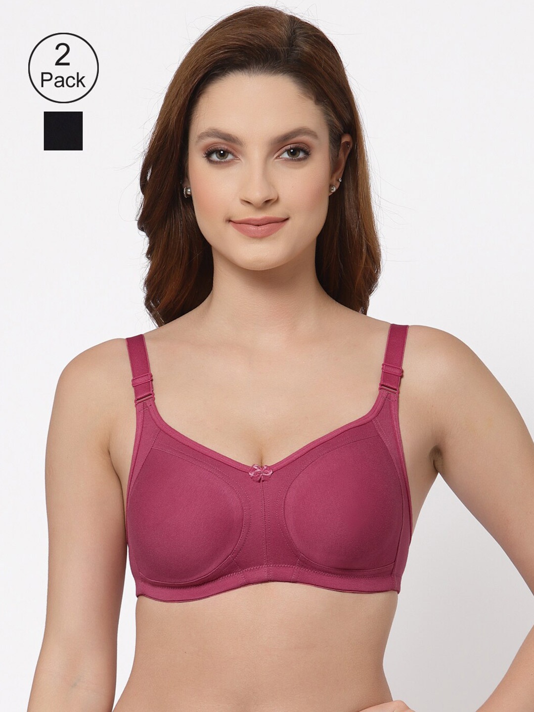 

Floret Pack of 2 Non Padded Non-Wired Cotton Full Coverage Everyday Bra With Moulded Cups, Fuchsia