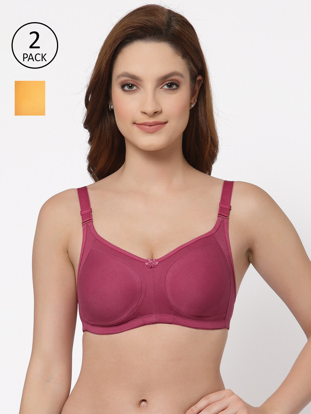

Floret Pack of 2 Non Padded Non-Wired Cotton Full Coverage Everyday Bra With Moulded Cups, Fuchsia