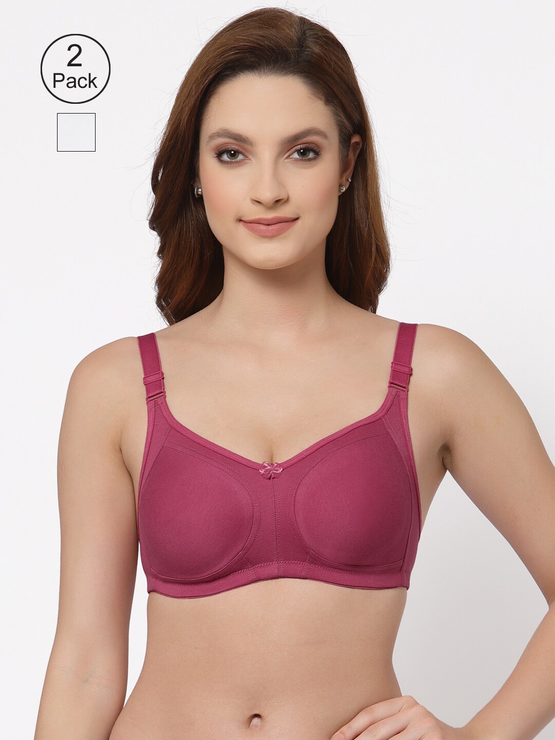 

Floret Pack of 2 Non Padded Non-Wired Cotton Full Coverage Everyday Bra With Moulded Cups, Burgundy