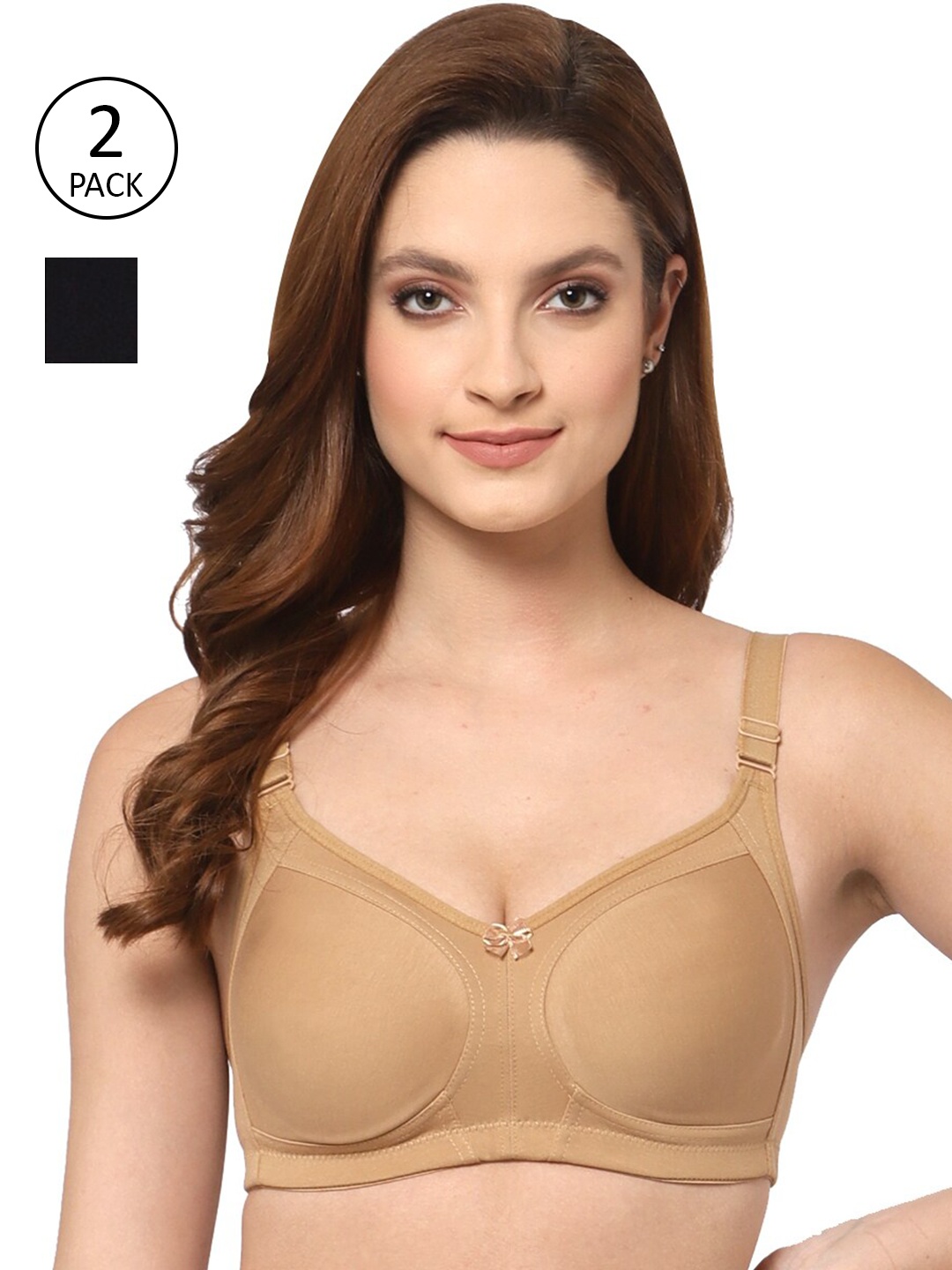 

Floret Pack of 2 Non Padded Non-Wired Cotton Full Coverage Everyday Bra With Moulded Cups, Nude