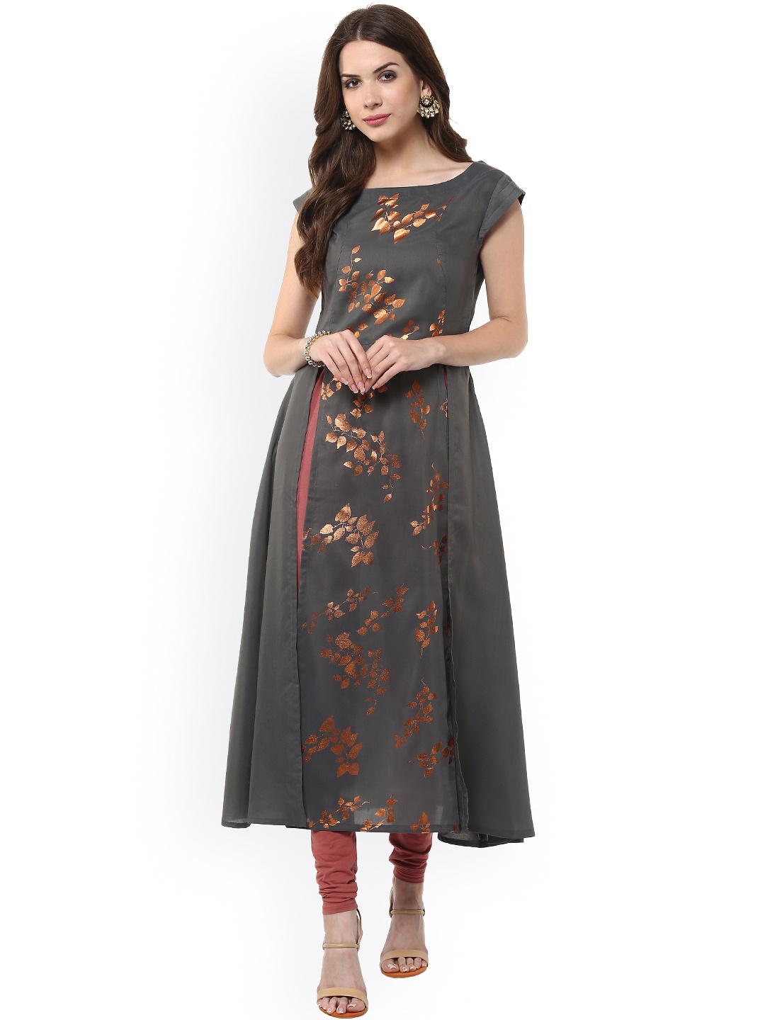 

Janasya Women Grey Floral Print A-Line Kurta