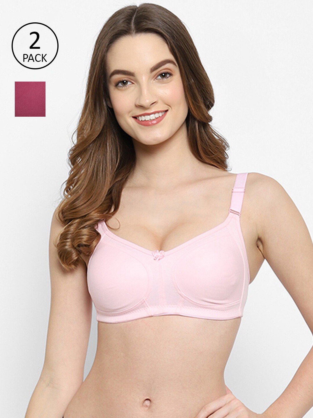 

Floret Pack of 2 Non Padded Non-Wired Cotton Full Coverage Everyday Bra With Moulded Cups, Pink