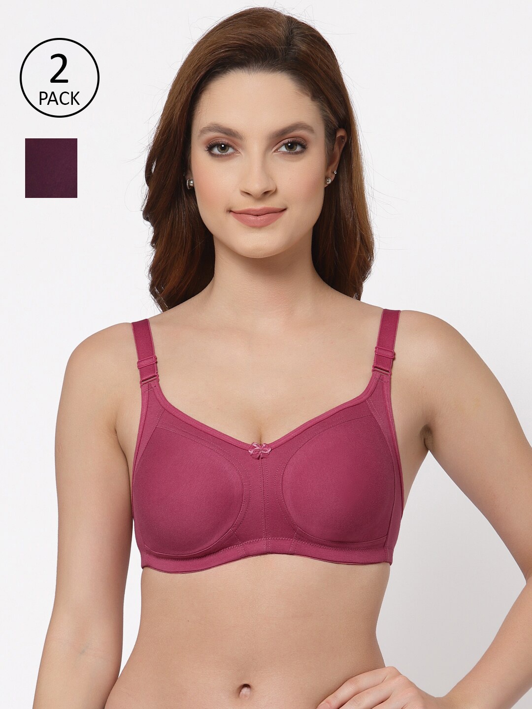 

Floret Pack of 2 Non Padded Non-Wired Cotton Full Coverage Everyday Bra With Moulded Cups, Fuchsia