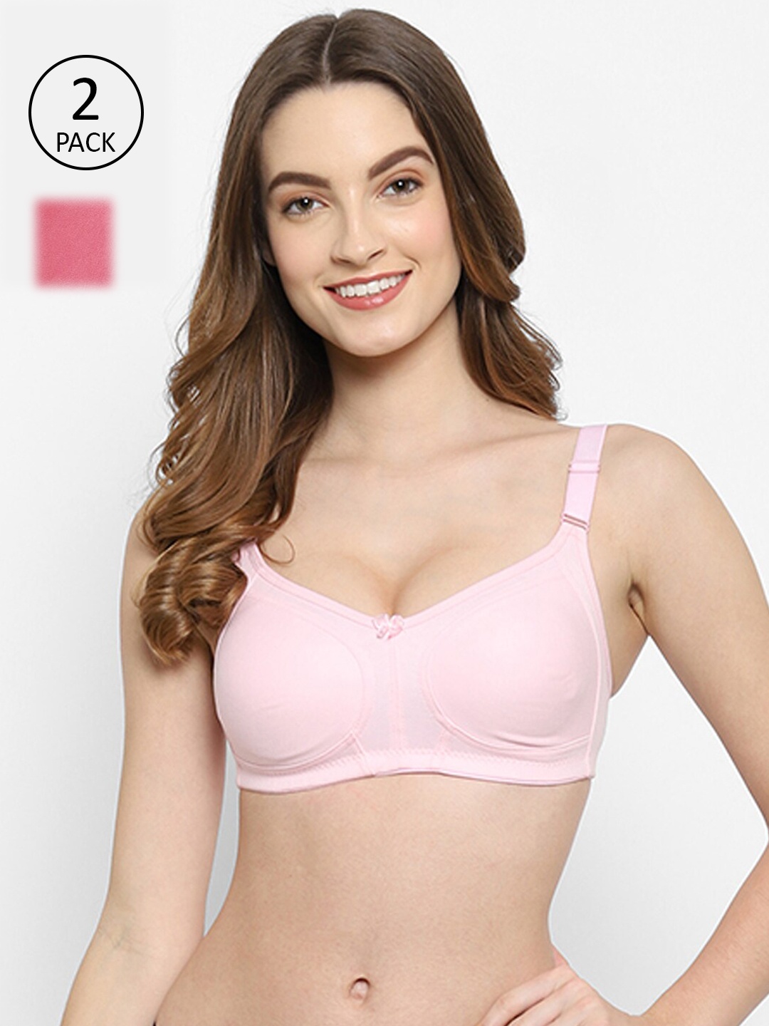 

Floret Pack of 2 Non Padded Non-Wired Cotton Full Coverage Everyday Bra With Moulded Cups, Pink
