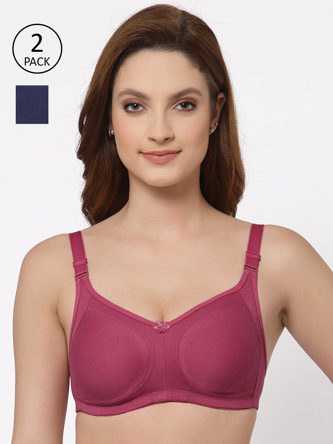 

Floret Pack of 2 Non Padded Non-Wired Cotton Full Coverage Everyday Bra With Moulded Cups, Fuchsia