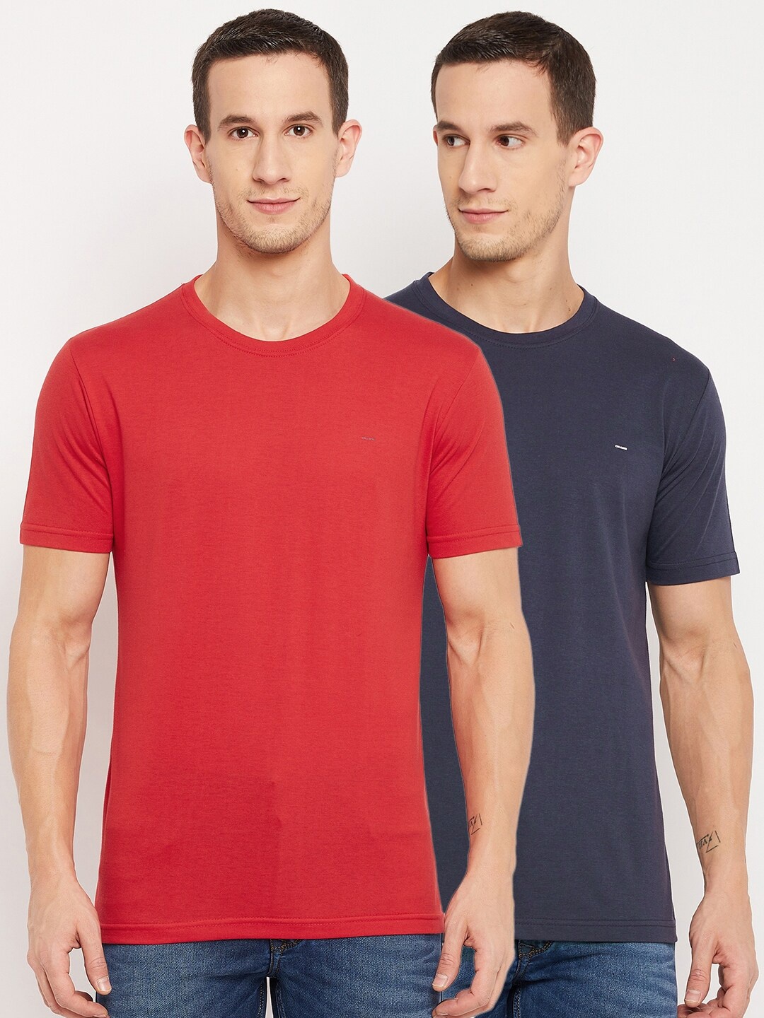 

Okane Men Navy Blue & Red Pack Of 2 T-shirt