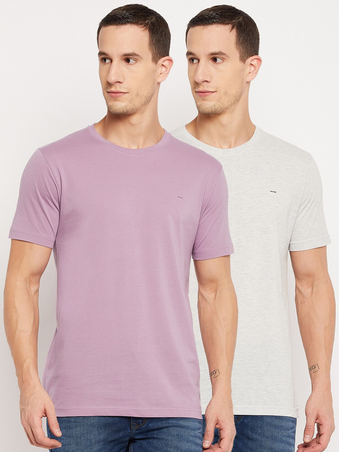 

Okane Men Grey & Lavender Pack Of 2 T-shirt