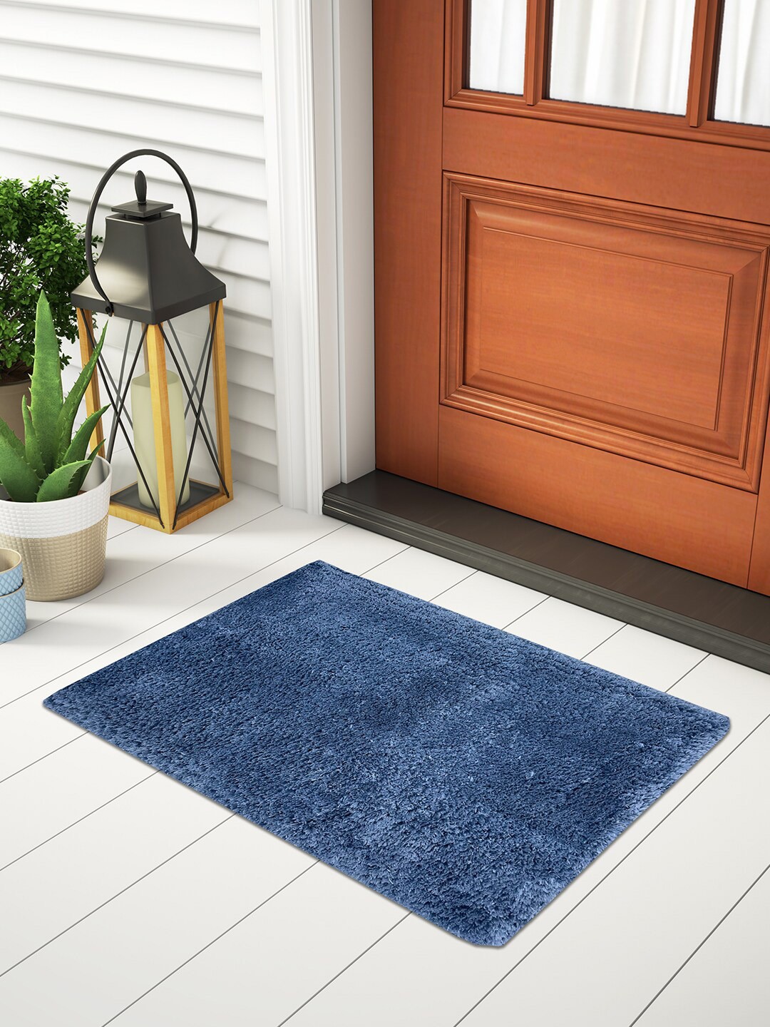 

SPACES Blue Solid Cotton Anti-Skid Large Door Mat