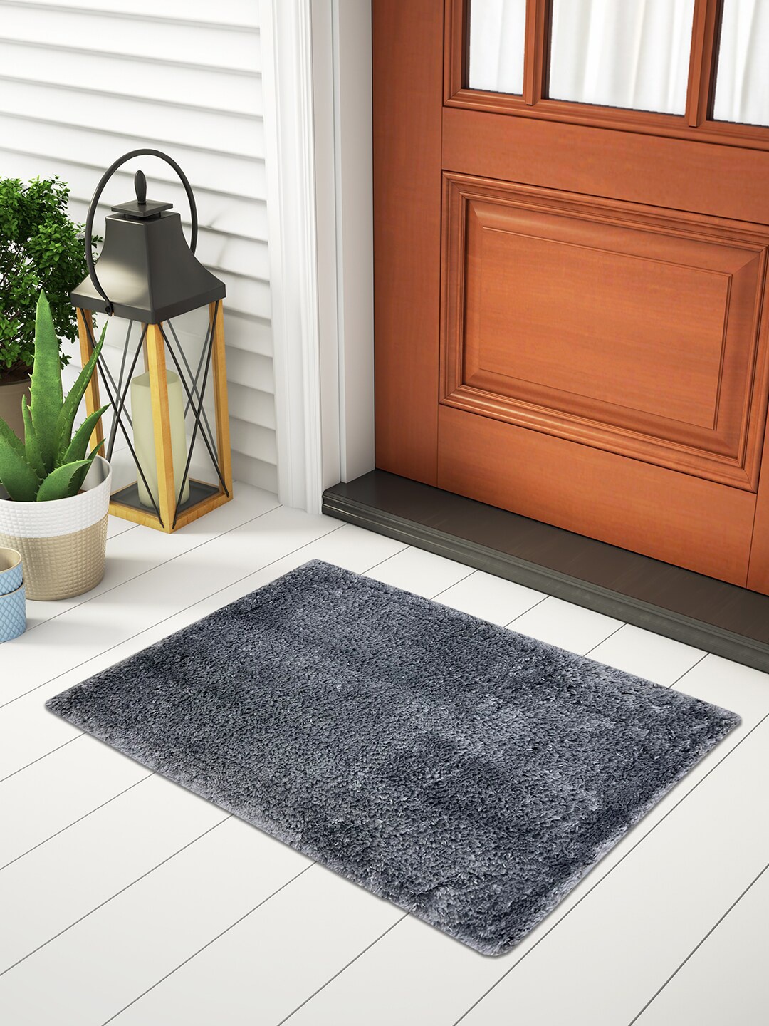 

SPACES Grey Solid Anti Bacterial Anti Skid Large Foot Mat