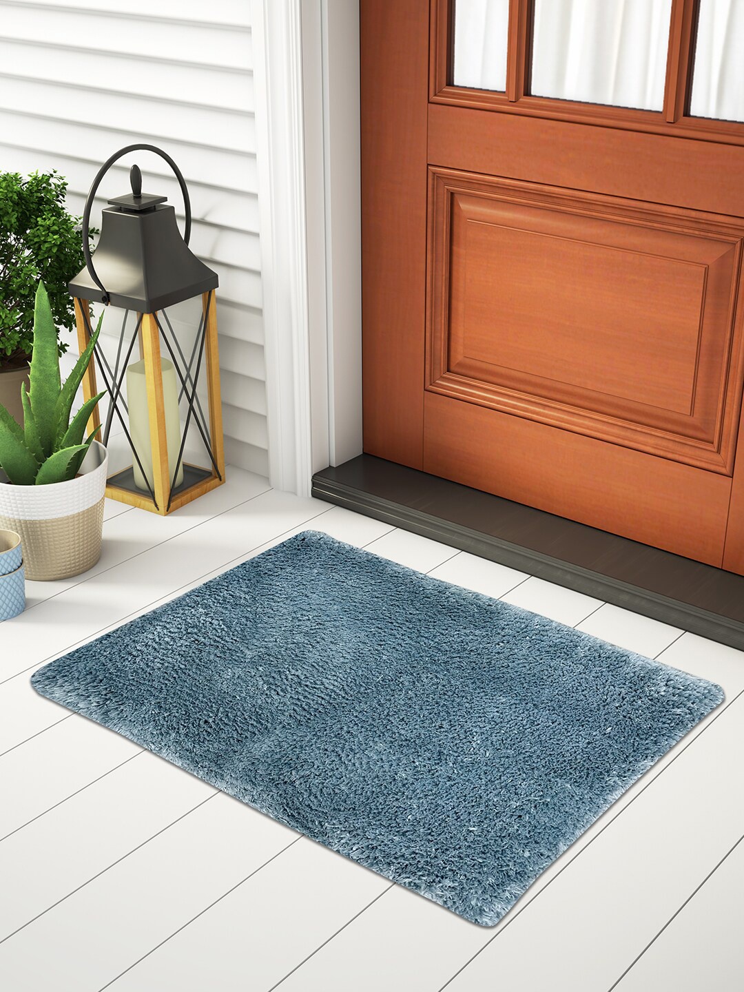 

SPACES Blue Solid Rectangular Anti Bacterial Anti Skid Large Foot Mat