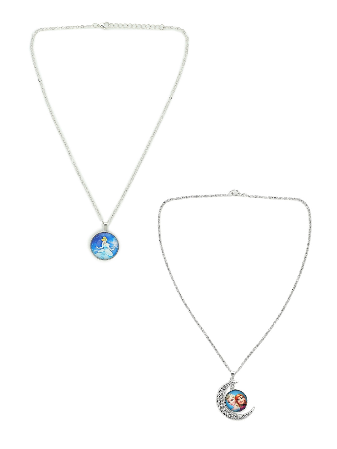 

EL REGALO Kids Girls Set of 2 Silver Plated Frozen Princess Necklace