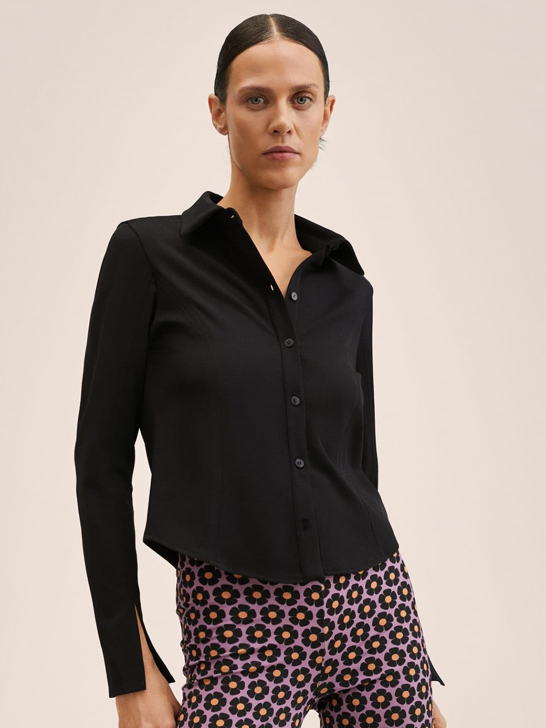 

MANGO Women Black Solid Casual Slim Fit Shirt