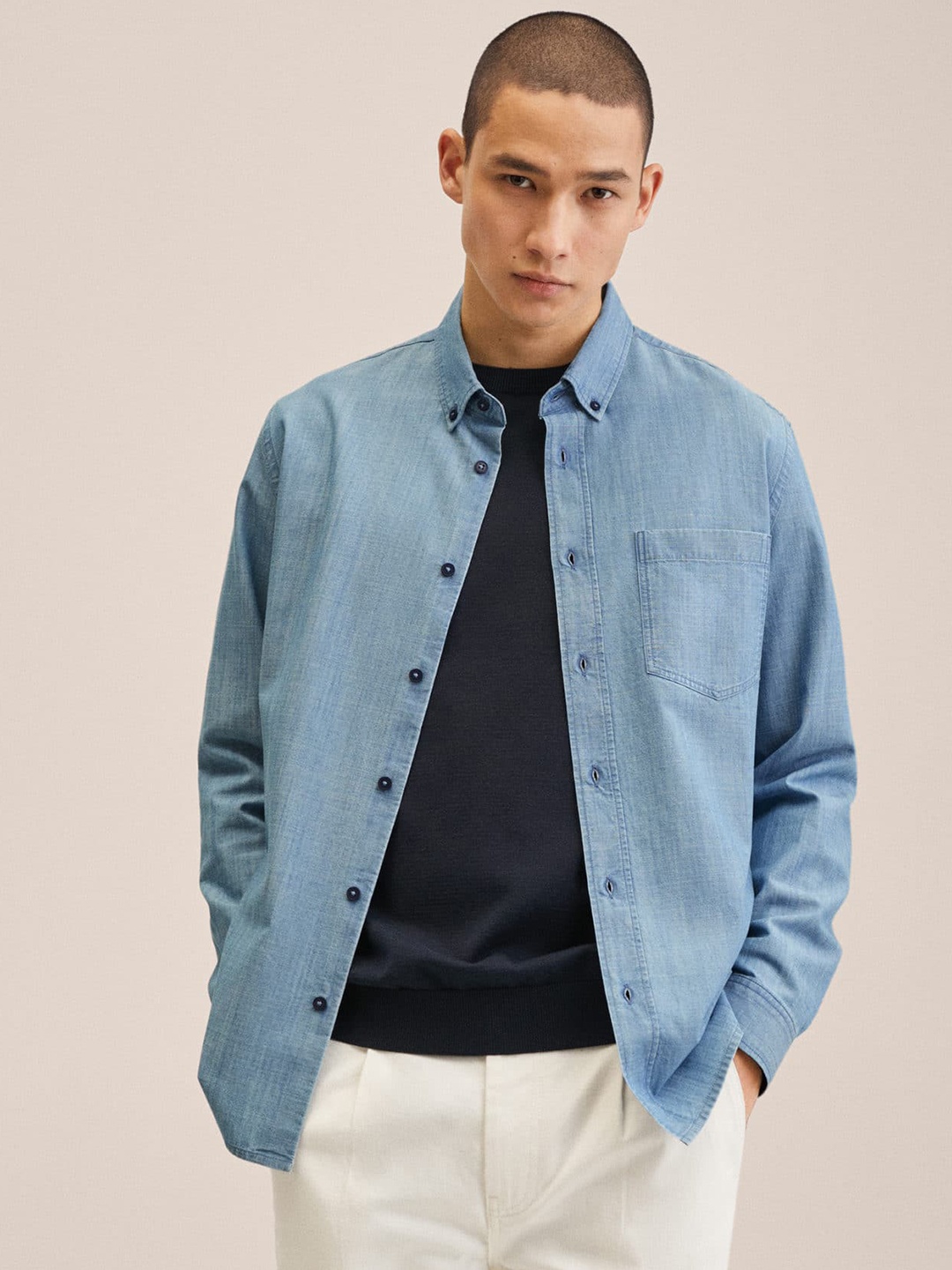 

MANGO MAN Blue Denim Casual Shirt