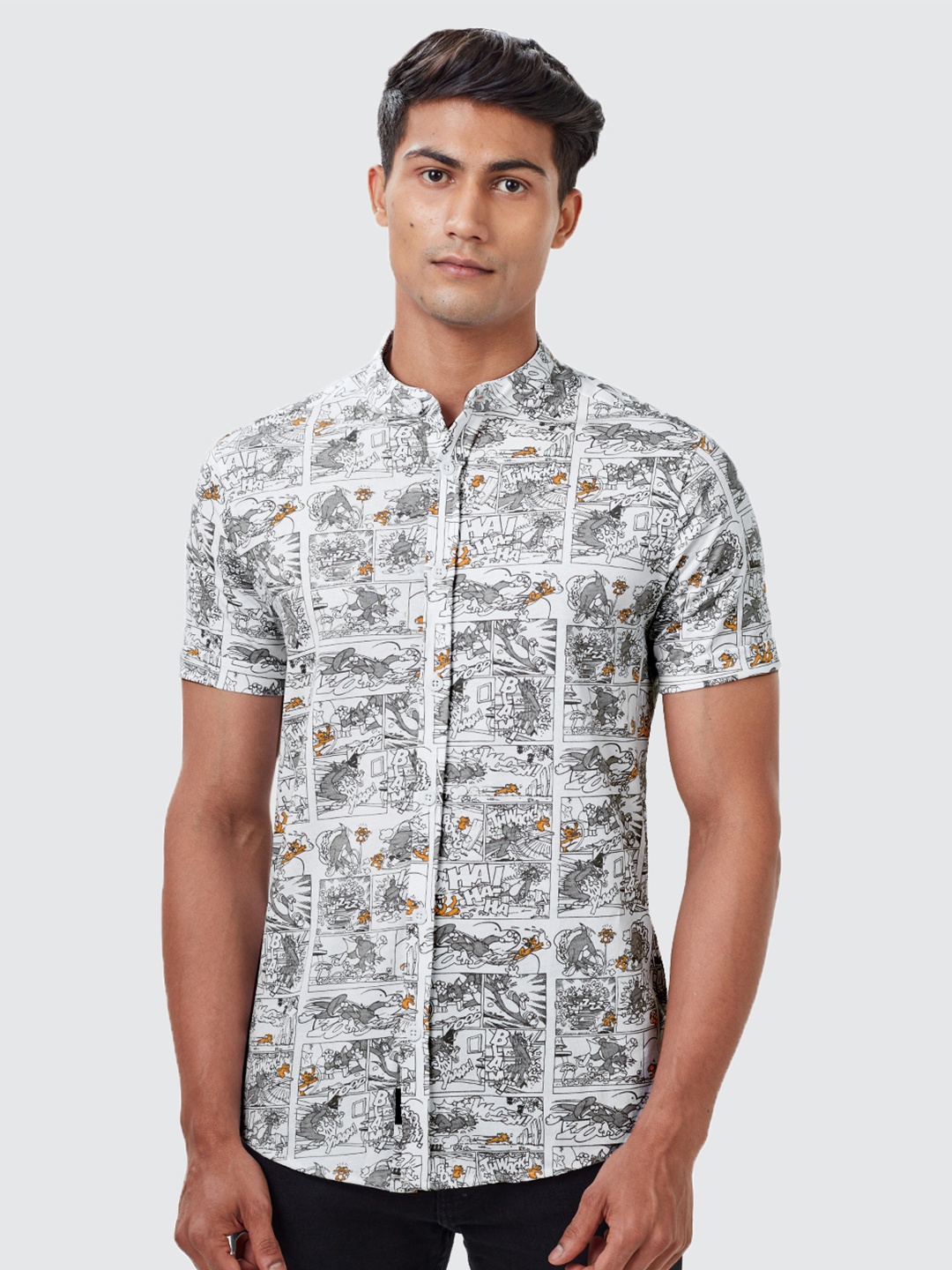 

The Souled Store Men White & Grey Printed Cotton Casual Shirt