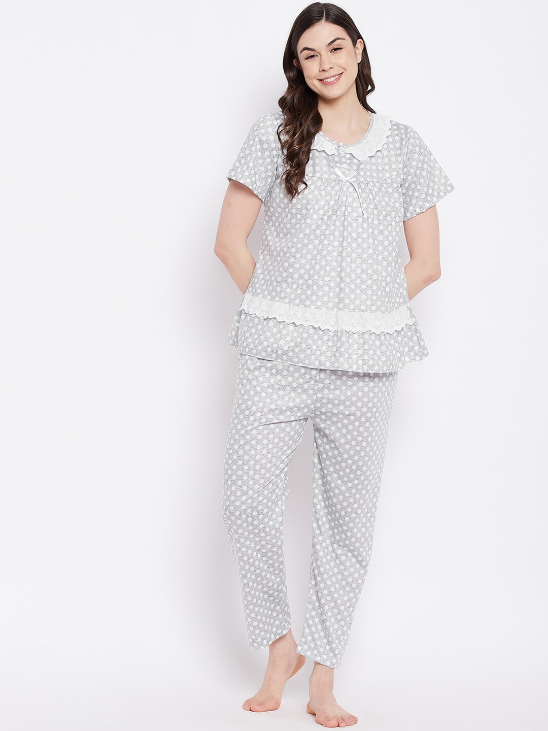 

Camey Women Grey & White Printed Pure Cotton Night suit