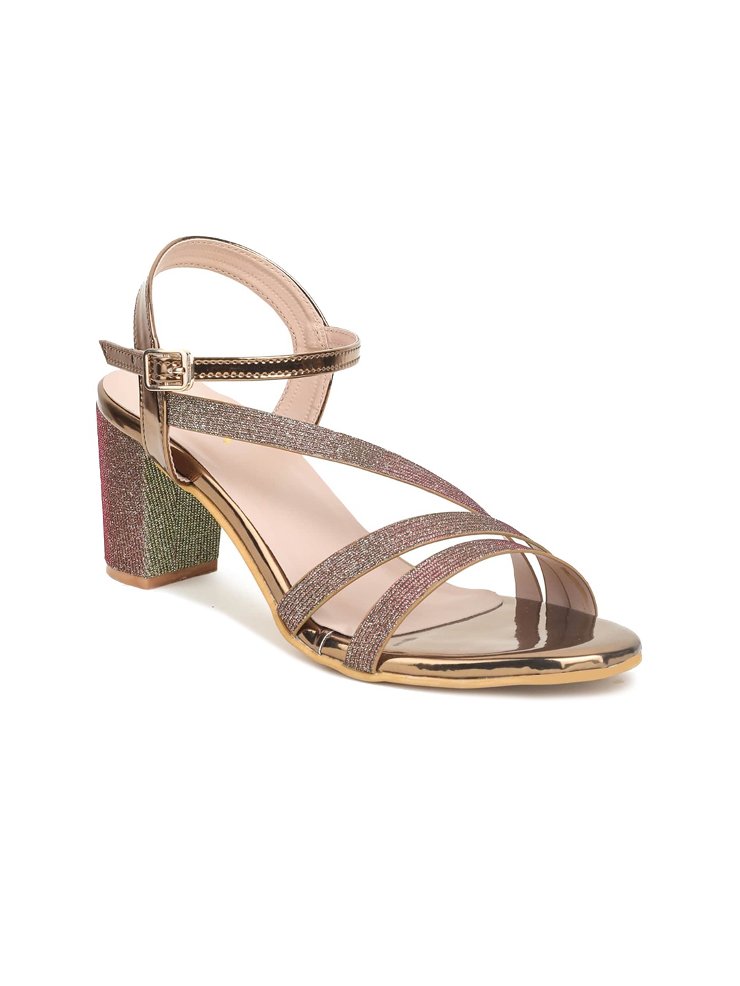 

VALIOSAA Copper-Toned Embellished Party Block Heels