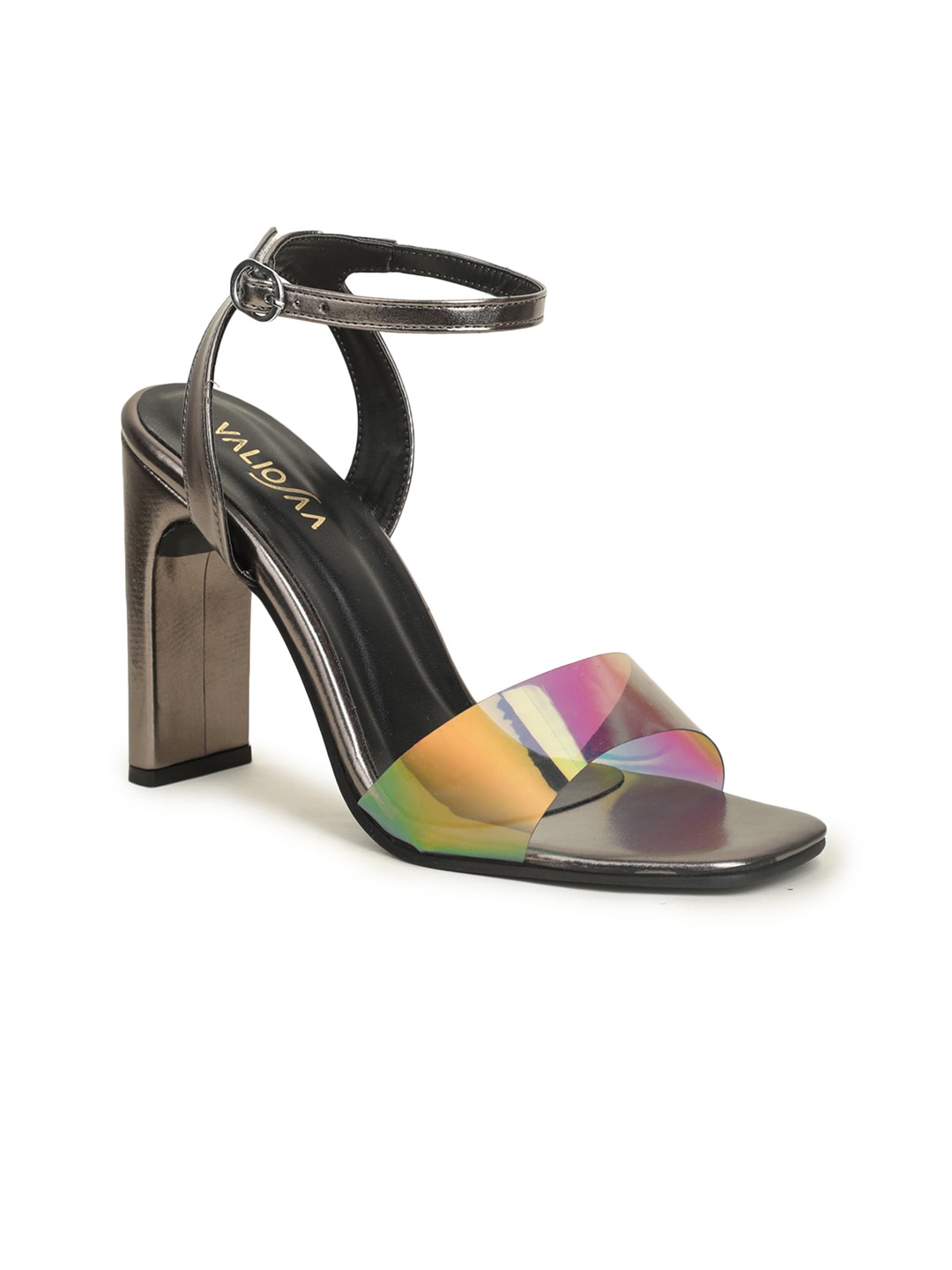 

VALIOSAA Gunmetal-Toned Party Block Heels, Metallic
