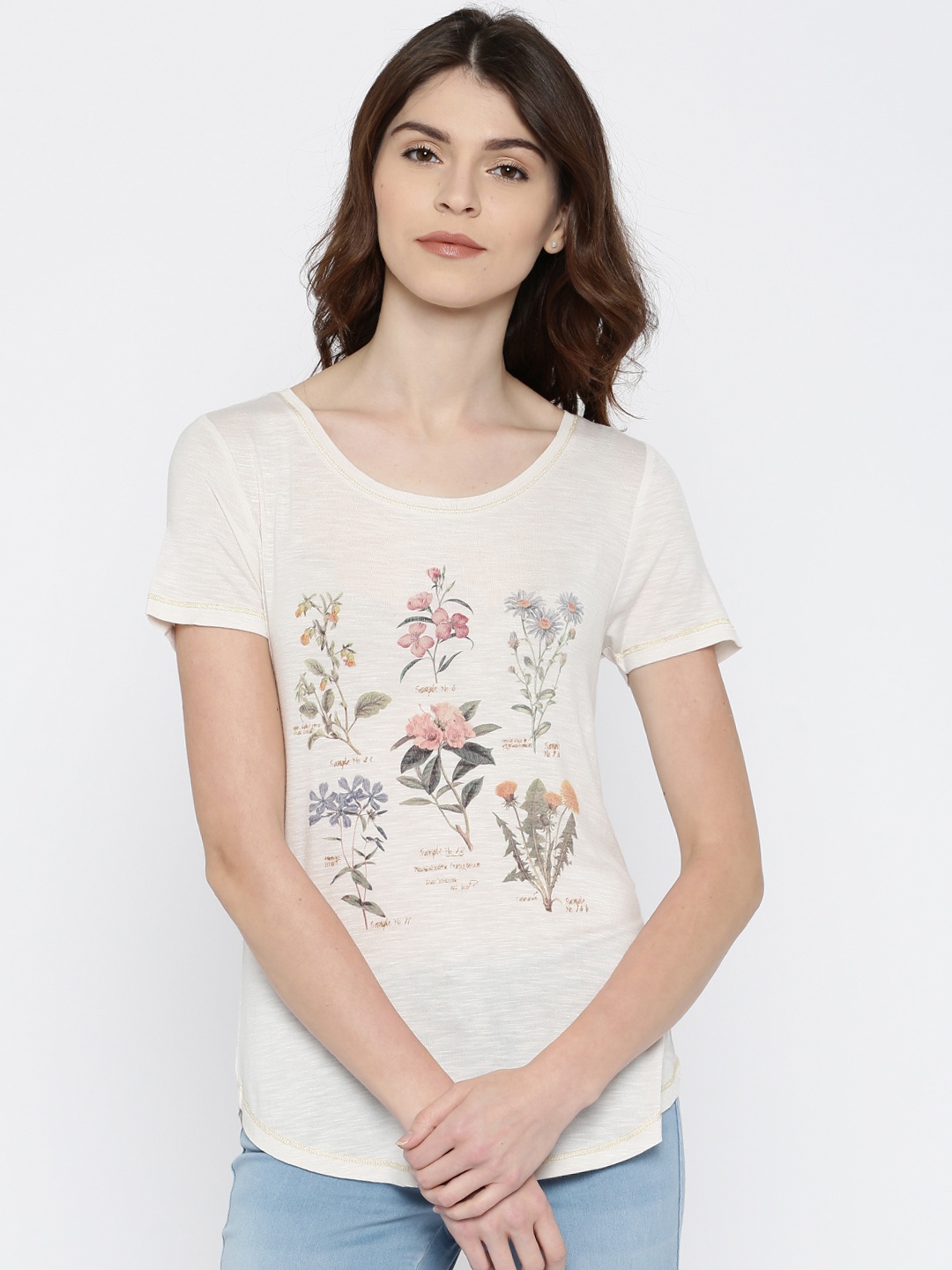 

ONLY Women Cream Printed T-shirt