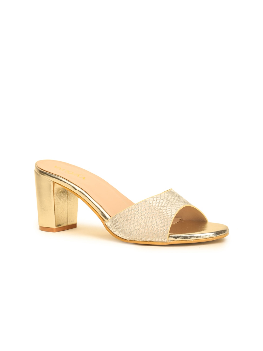 

VALIOSAA Gold-Toned Embellished Party Block Heels