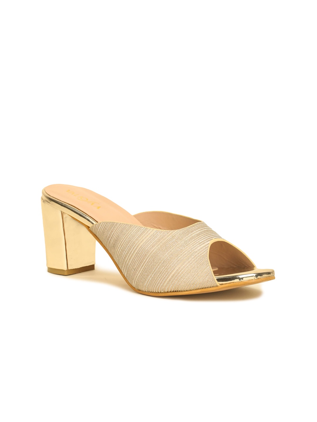 

VALIOSAA Women Gold-Toned Textured Party Block Peep Toes