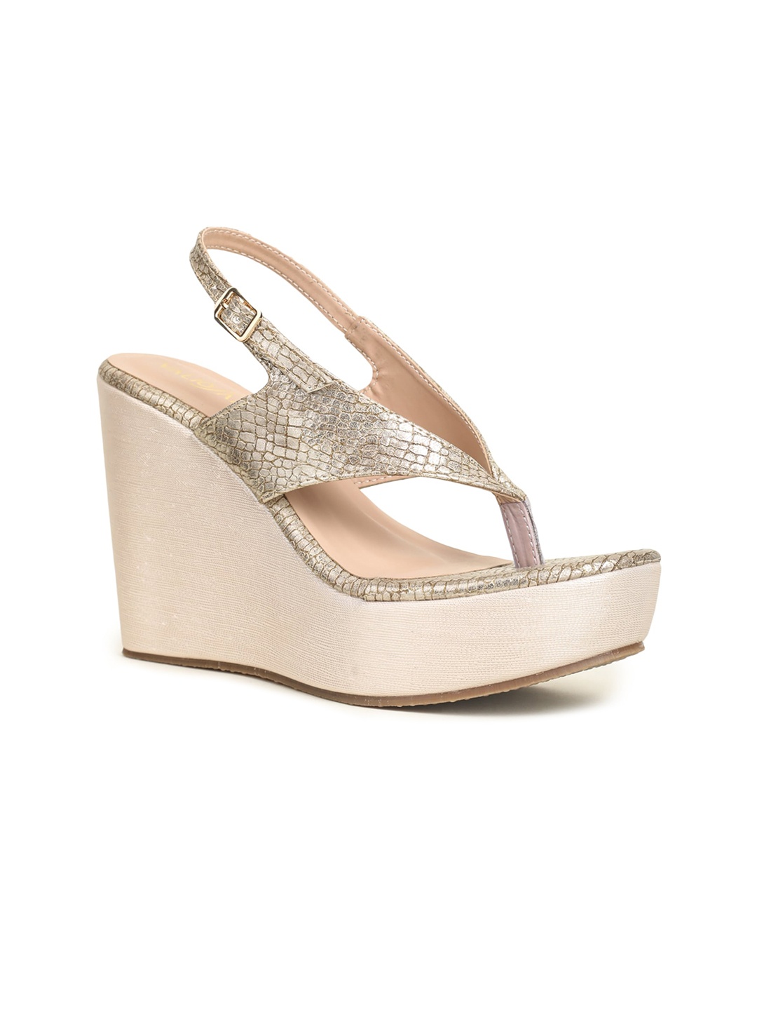 

VALIOSAA Gold-Toned Embellished Party Wedge Heels