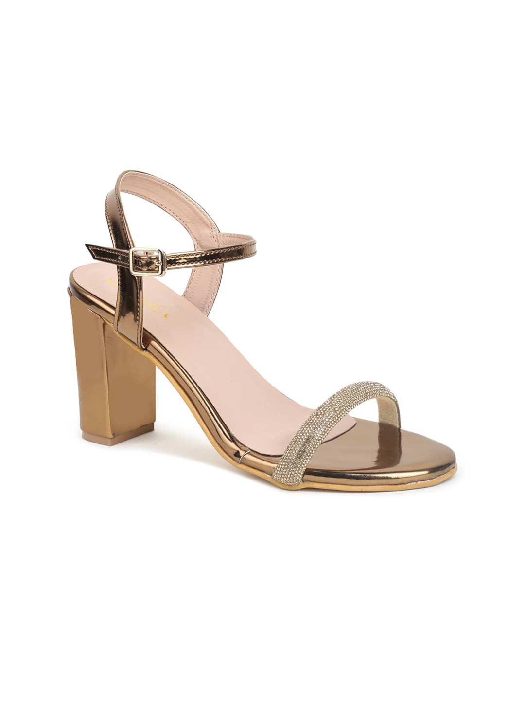

VALIOSAA Copper-Toned Textured Block Heels