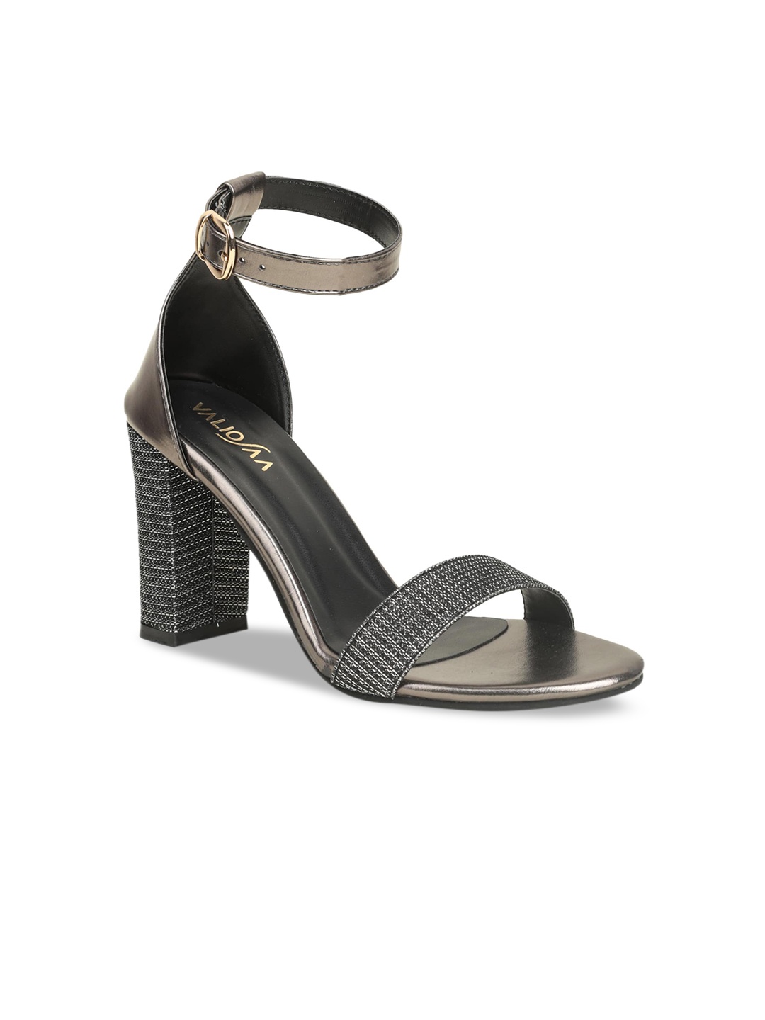 

VALIOSAA Gunmetal-Toned Party Block Heels, Metallic