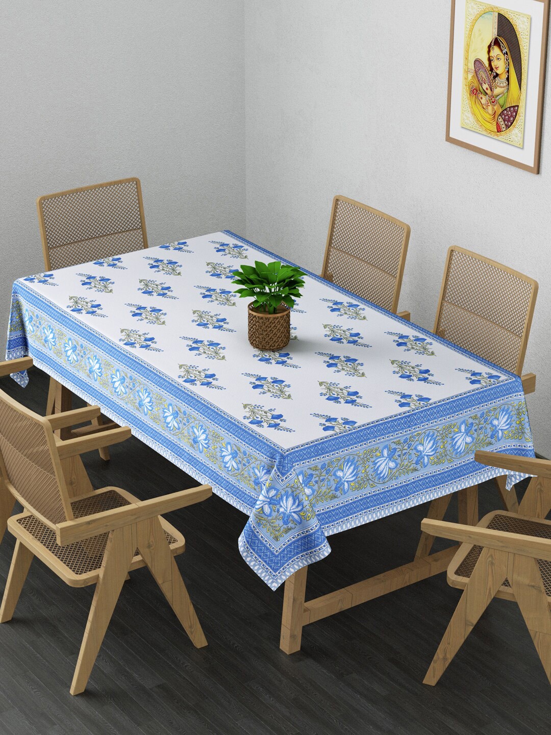

Gulaab Jaipur Blue & White Floral Printed Rectangular Table Cover