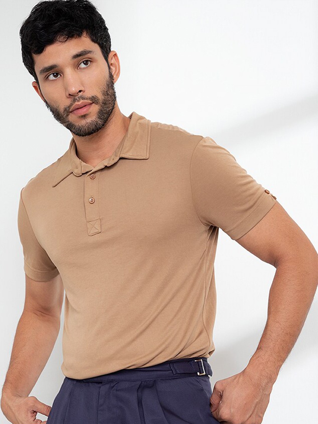 

ORIGIN BY ZALORA Men Beige Polo Collar Outdoor T-shirt